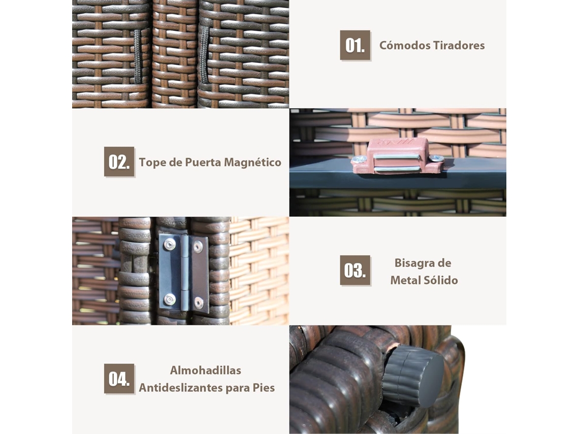 Baú de Arrumação 335L Baú de Exterior Caixa de Arrumação em Rotim Tampa e 2 Prateleiras COSTWAY