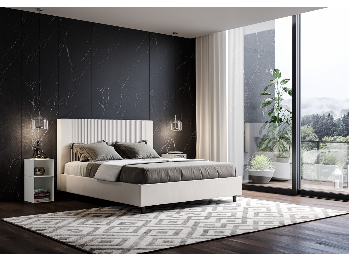 Cama de Casal Queen Size Con Estrado Estofada GoyaITYHOME (160 x 210 cm - Painéis de Melamina e Couro Sintético)