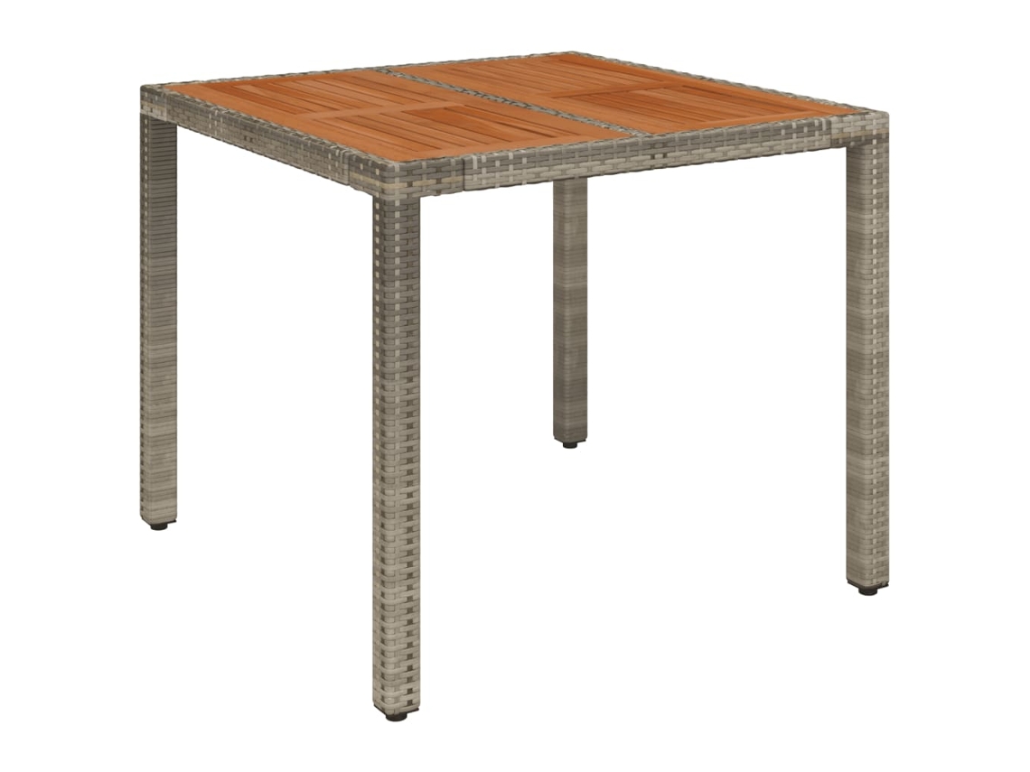 Mesa de Jardim com Tampo de Madeira 90X90X75 Cm Vime Pe Cinza NONAME