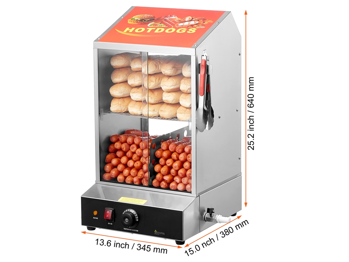 Vaporizador Comercial Para Cachorros Quentes Succebuy, Aquecedor Elétrico Para Pão De 2 Níveis, Portas Deslizantes De 37 L