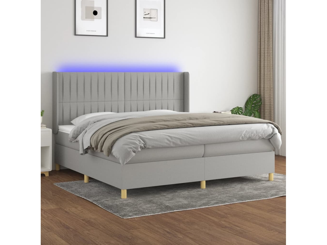 Cama Box Spring VIDAXL (Cinzento - Tecido - 203 x 203 x 128 cm)