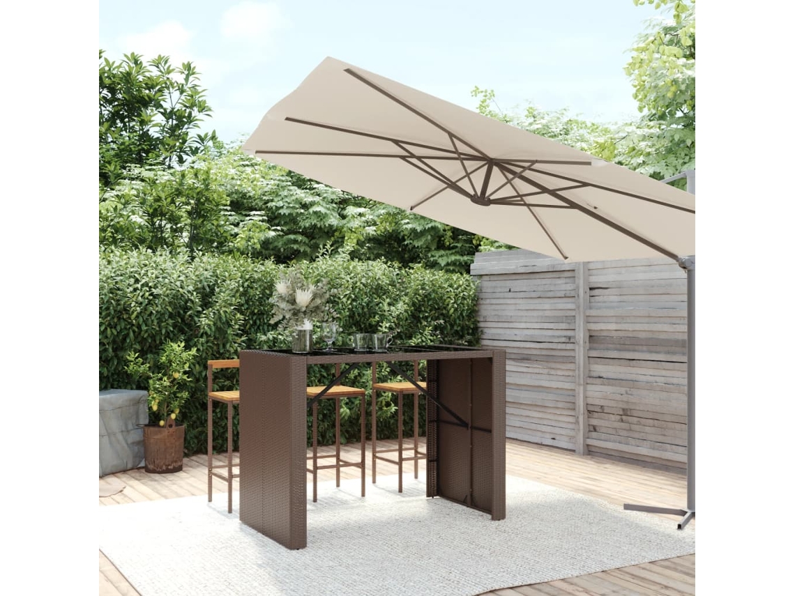 Mesa de bar com tampo de vidro VIDAXL Marrom Rattan / Vime (145x80x110 cm)