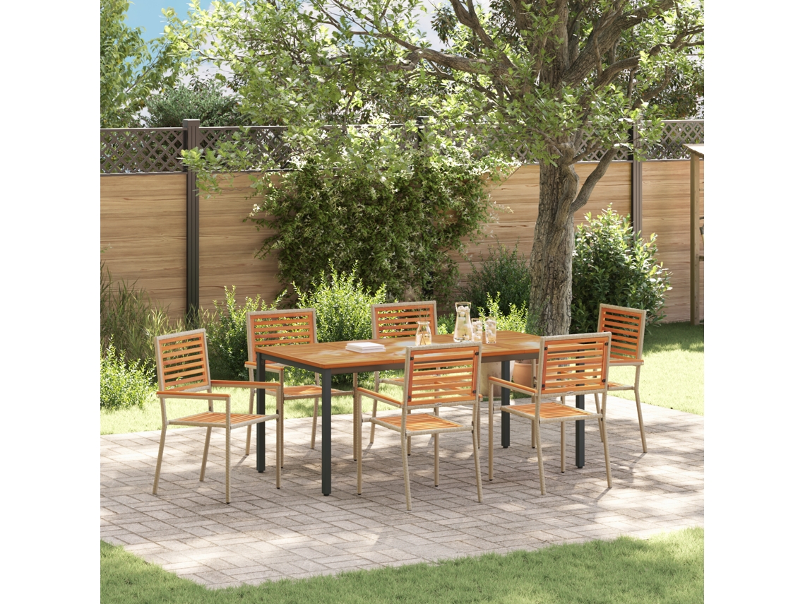 Conjunto 7 De Jantar Para Jardim Vidaxl  Bege De Polyrattan Acácia