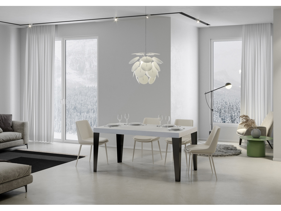 Mesa de Jantar Extensível 90X130/234 Cm Flame Premium Cinza Branca Quadro Antracite ITAMOBY