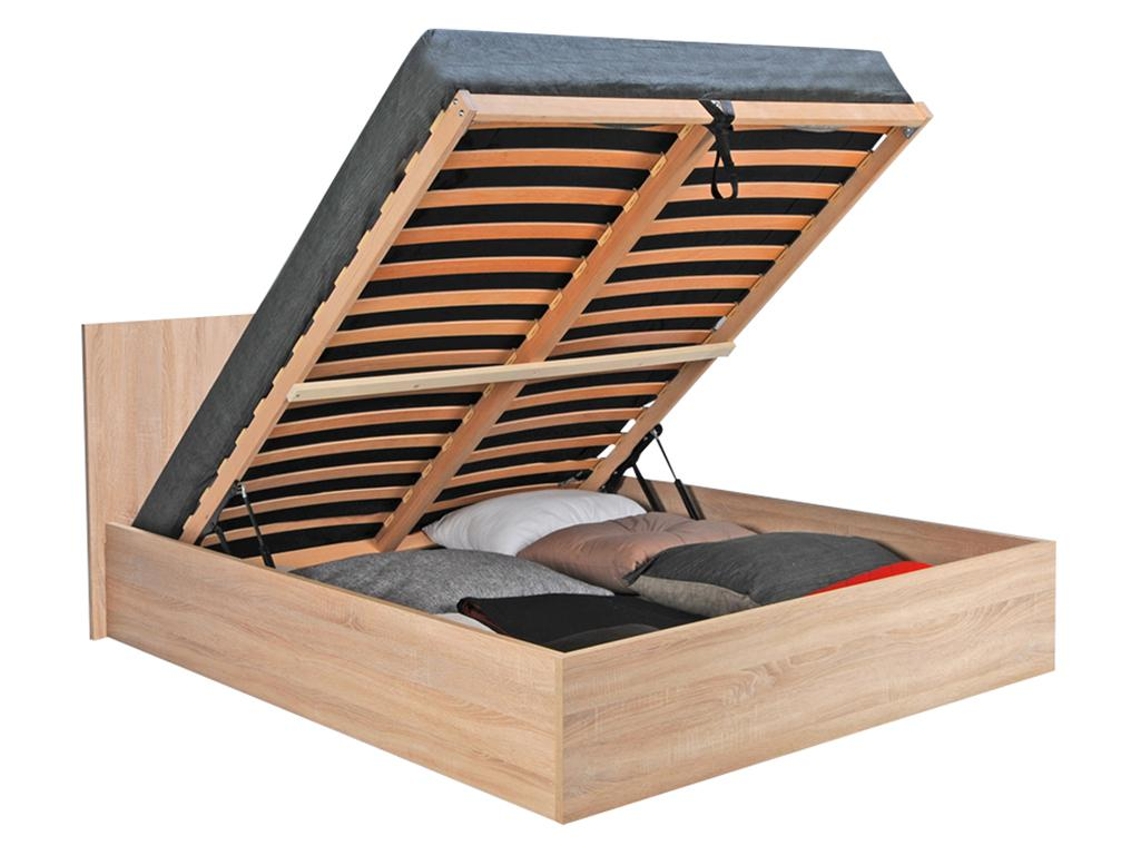 Cama com cofre ELPHEGE VENTE-UNIQUE Natural claro 160x200 cm - Com colchão - Com sommier