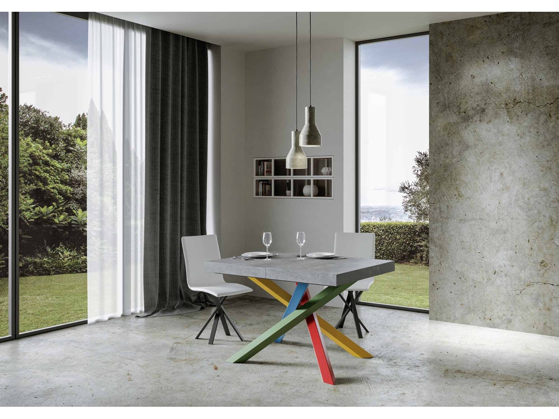 Mesa de Jantar Extensível 90X120/224 Cm Volantis Premium Cimento Quadro 4/B ITAMOBY