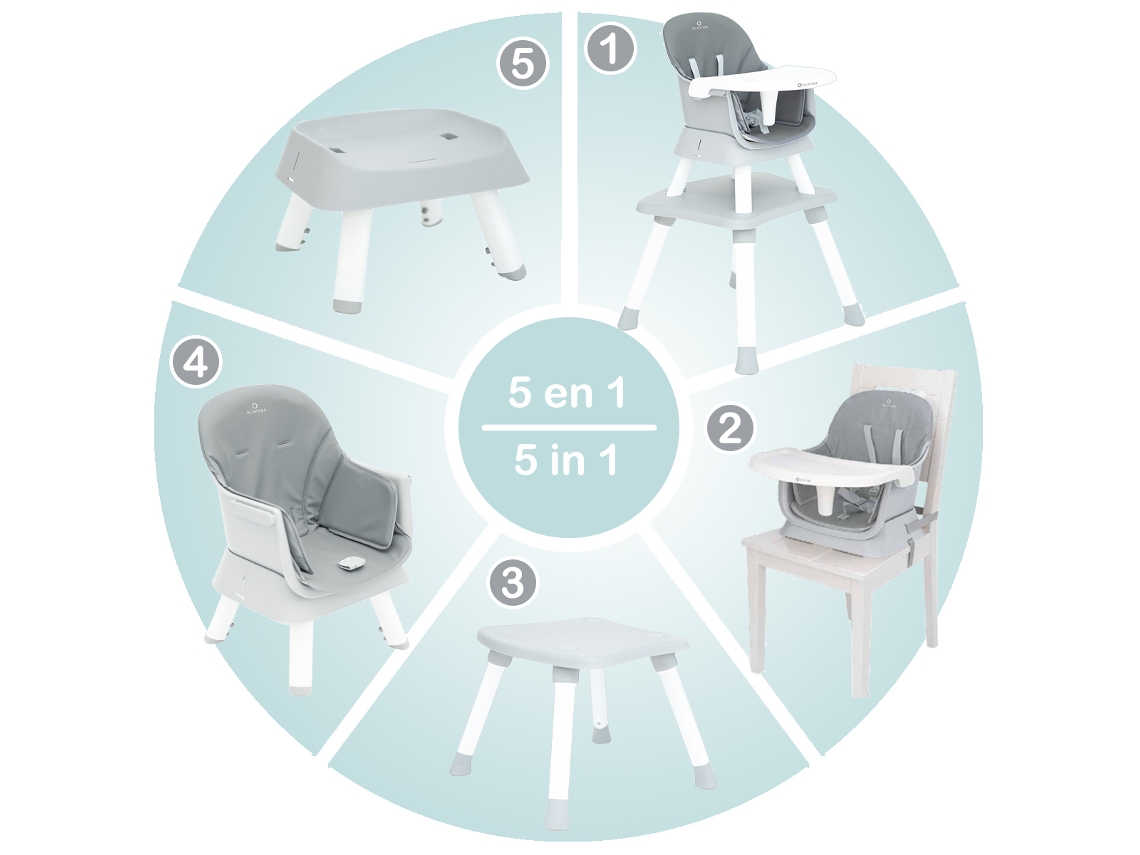 Cadeira Alta OLMITOS Multifunções 5 em 1 Até 25kg Cinza