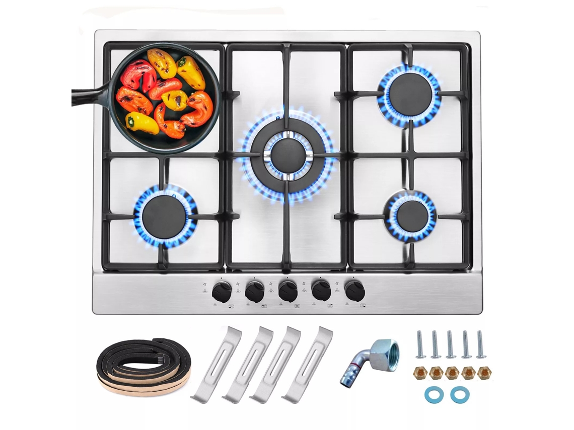 Fogão A Gás De 5 Queimadores, Design Embutido, Ignição Eletrônica, Acabamento Em Aço Inoxidável Oem