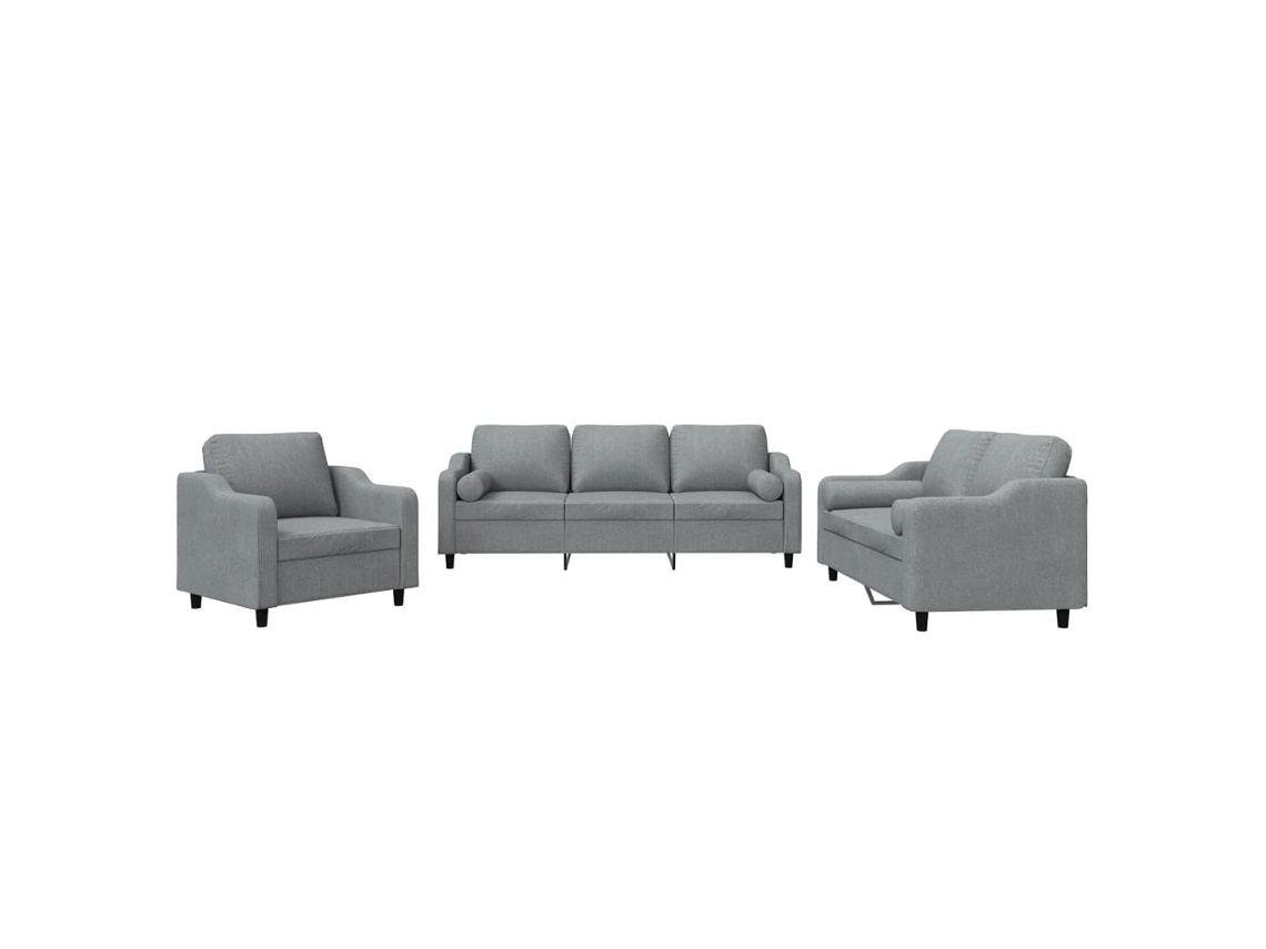 3 Peças Conjunto de Sofás com Almofadas Tecido Cinzento-Claro CLIC N BUY (78 x 77 x 80 cm)