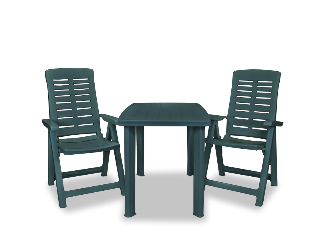 Conjunto de Mesa e Cadeiras de Bistrô de Jardim 3 Peças de Plástico Verde