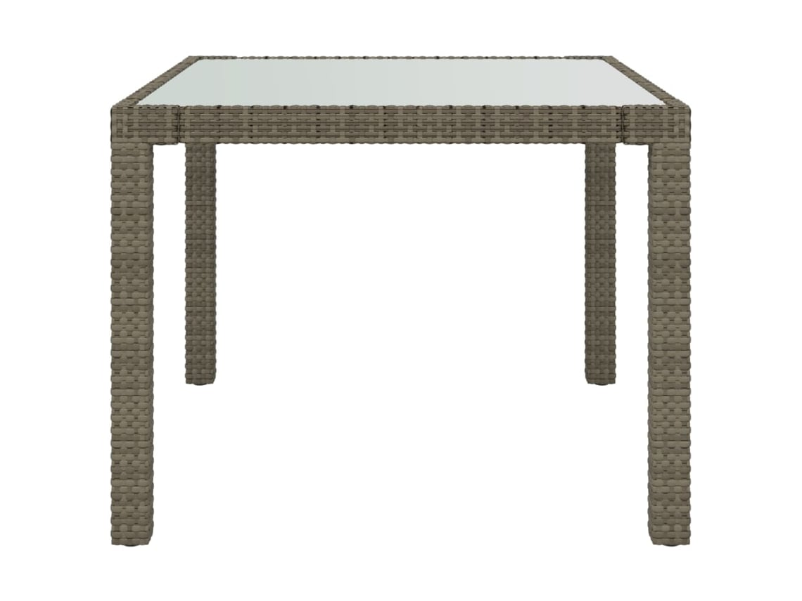 Mesa De Jardim 90x90x75 Cm Vidro Temperado E Vime Pe Cinzento