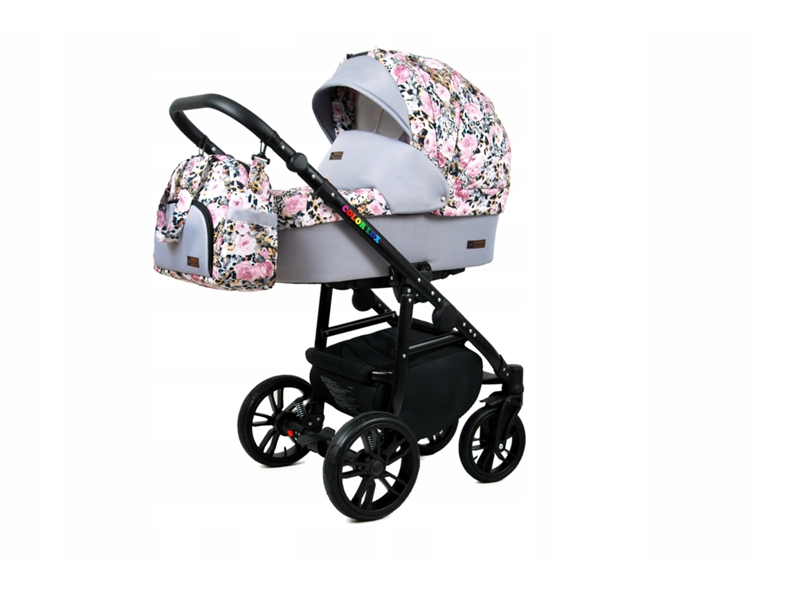 Carrinho de Bebé Multifuncional BABYLUX CLASSIC GOLD 4 Em 1 -Albion Roses On Leopard BLACK FRAME - Ajustável e dobrável Construção leve em alumínio