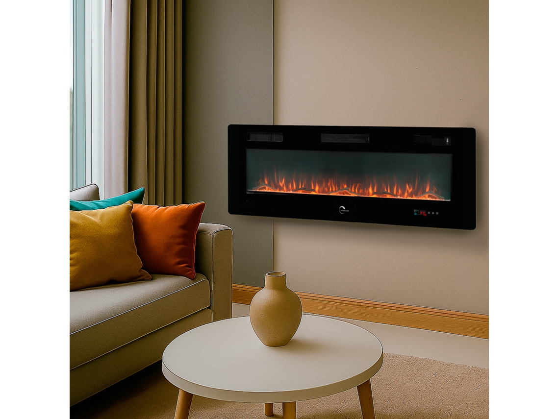 Lareira Elétrica Decorativa De Parede Com 10 Cores De Chama Led Valtaia Plat Sannover 2000 W / 152 Cm