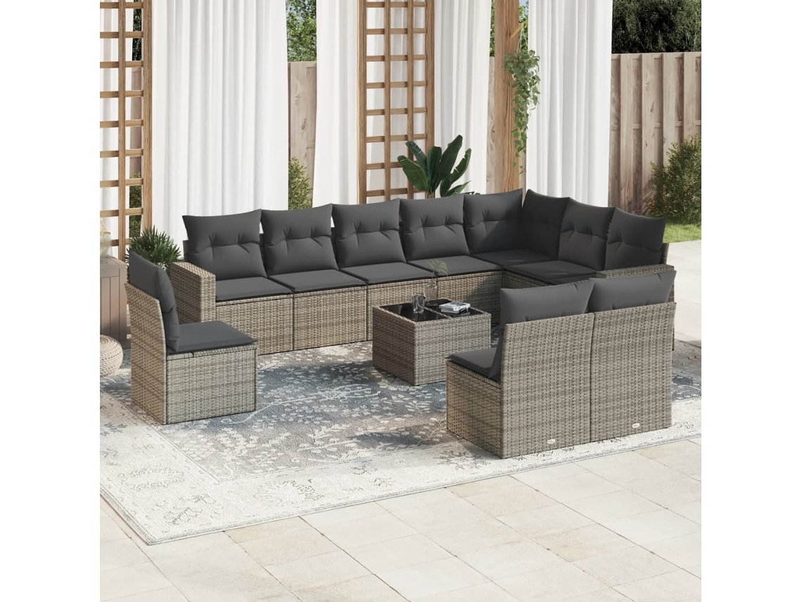 Conjunto 11 sofás de jardim c/ almofadões VIDAXL vime PE cinzento