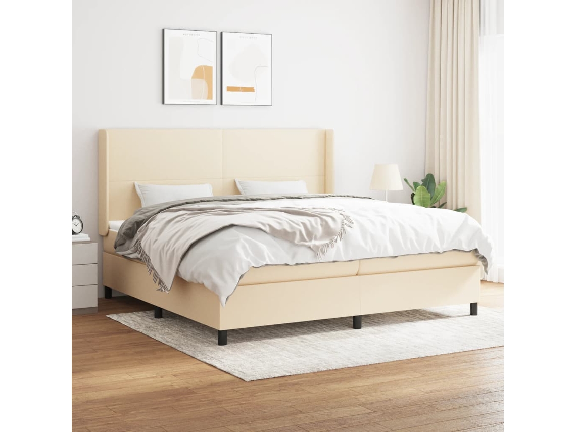 vidaXL Cama com molas/colchão 200x200 cm tecido cor creme