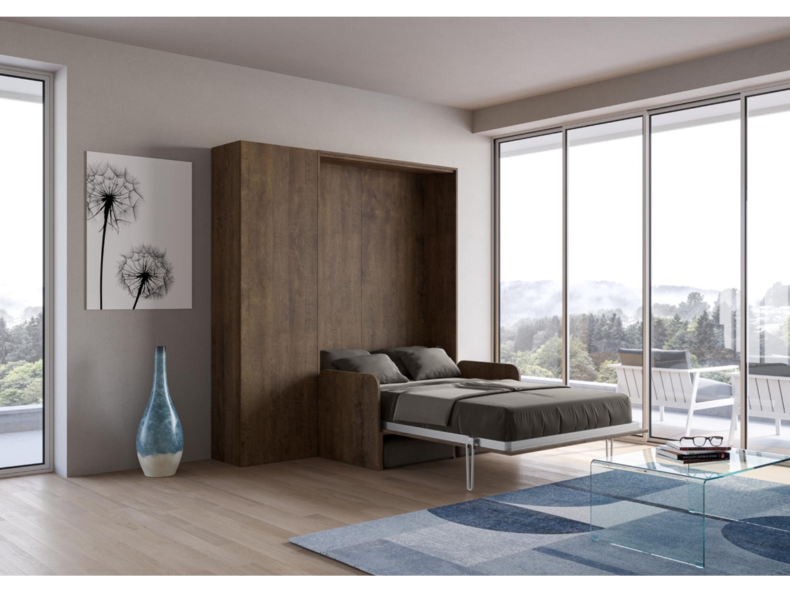 Cama Abatível 120 Vertical Sofà com Coluna ITAMOBY Kentaro Sofà (194 x 105 x 210 cm - Painéis em Melamina - Nogueira)