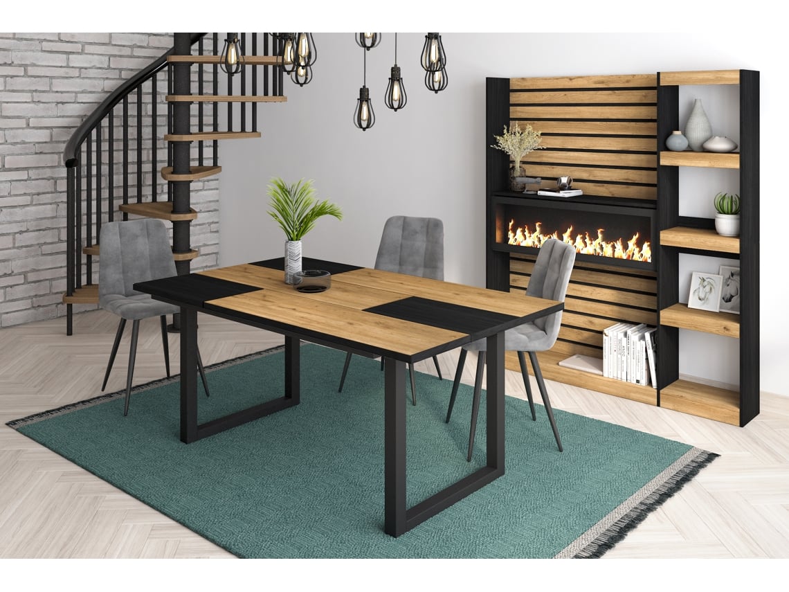 Mesa de Sala de Jantar 8 Pessoas 170 Ideal para Reuniões Familiares Oak e Black Estilo Industrial DUERMETE ONLINE