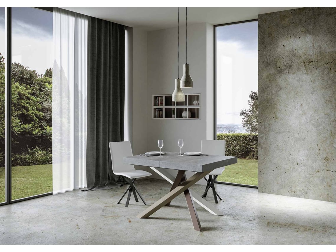 Mesa de Jantar Extensível 90X140/244 Cm Volantis Premium Cimento Quadro 4/C ITAMOBY