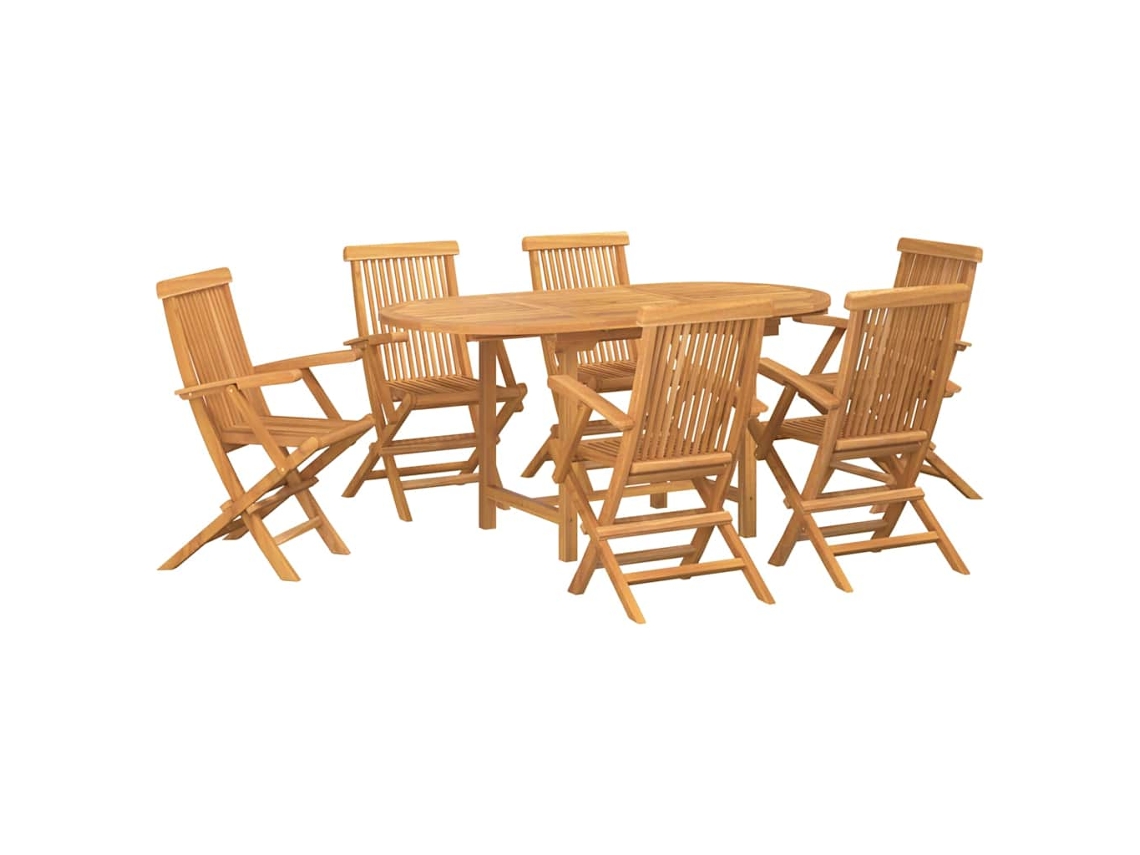 Conjunto De Jantar Jardim 7pcs Madeira Teca Maciça 160x80x75cm Castanho