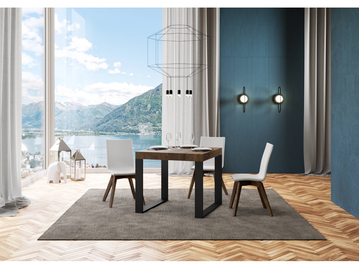 Mesa de Jantar Extensível 90X90/246 Cm Tecno Premium Nogueira Quadro Antracite ITAMOBY