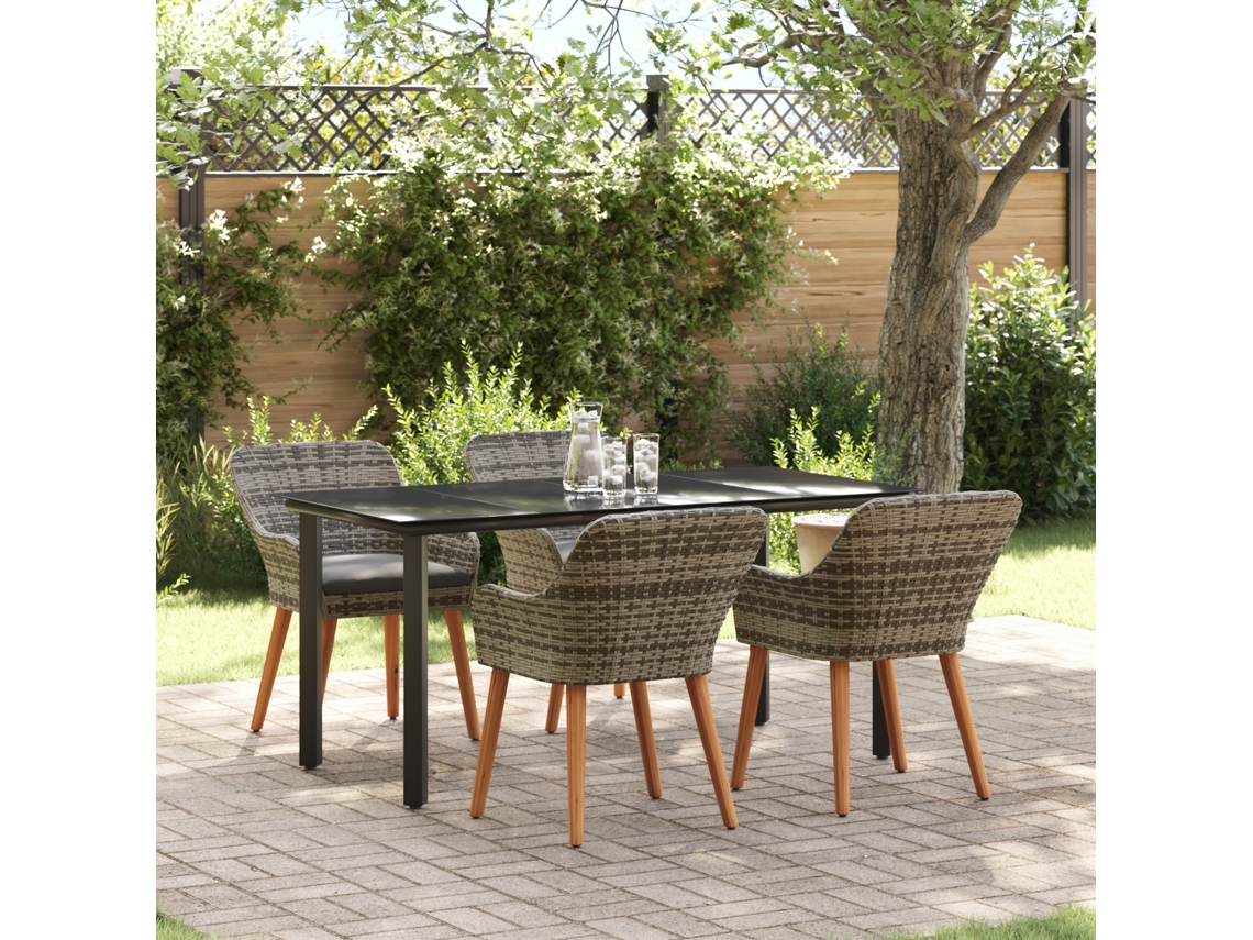 Conjunto 5 De Jantar De Jardim Vidaxl Com Em Rattan Cinza