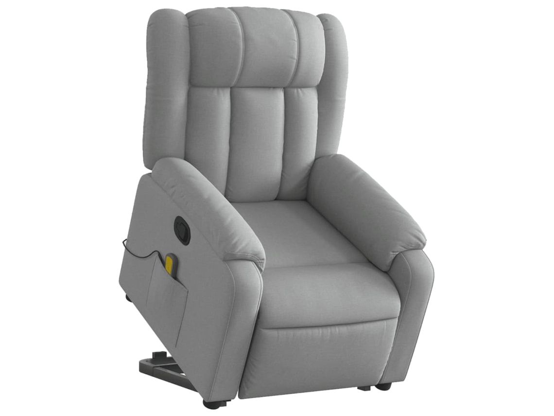 Poltrona reclinável massagens tecido cinzento-claro