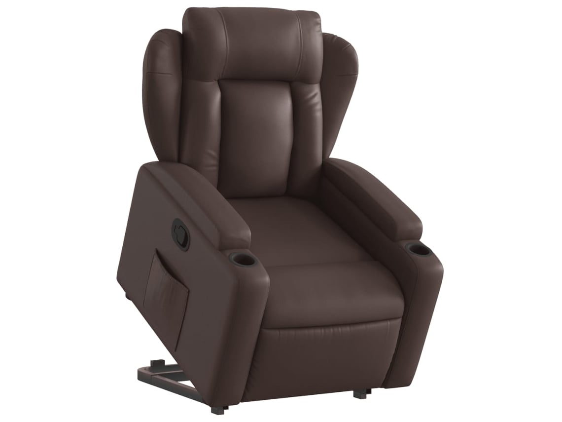 Poltrona reclinável elevatória couro artificial castanho