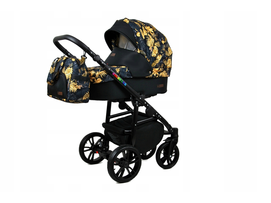 Carrinho de Bebé Multifuncional BABYLUX CLASSIC GOLD 4 Em 1 -Gold Jungle BLACK FRAME - Ajustável e dobrável Construção leve em alumínio - Acessórios