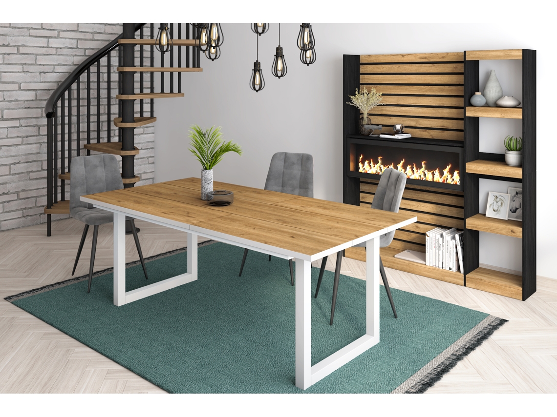 Mesa de Sala de Jantar 10 Pessoas 200 Ideal para Reuniões Familiares Oak e Branca Estilo Industrial DUERMETE ONLINE
