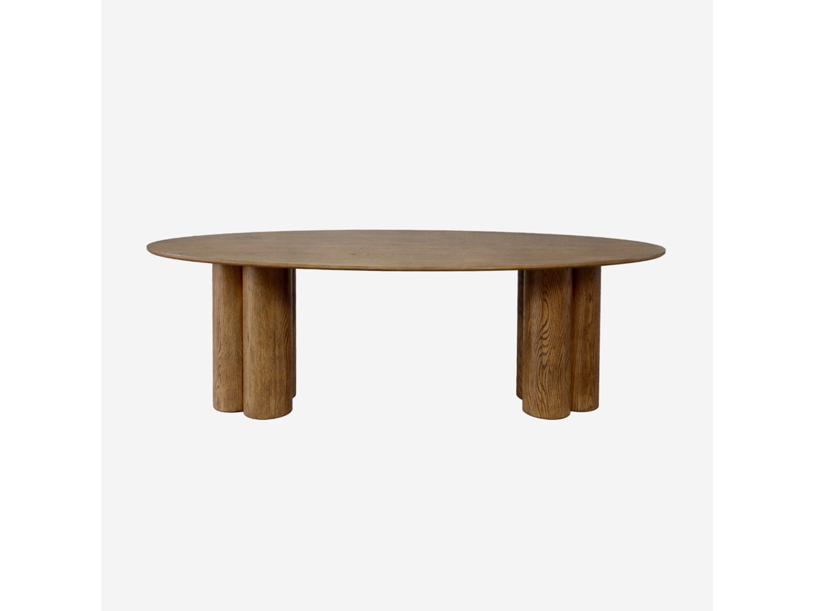 Mesa De Jantar Oval De Madeira E Folheado De Carvalho Para 8 Lugares, Madeira De Nogueira Sweeek