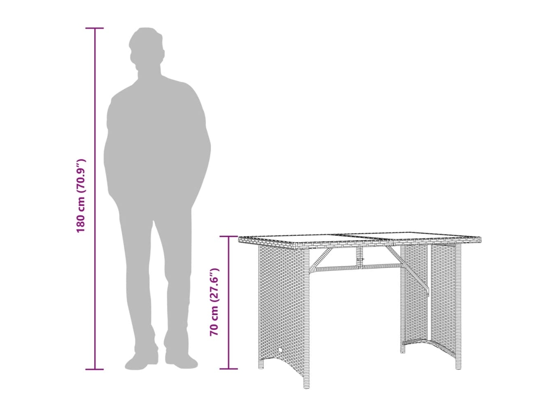 Mesa de Jardim com Tampo de Vidro 110X68X70 Cm Vime Pe Preto PANGSHIYUAN