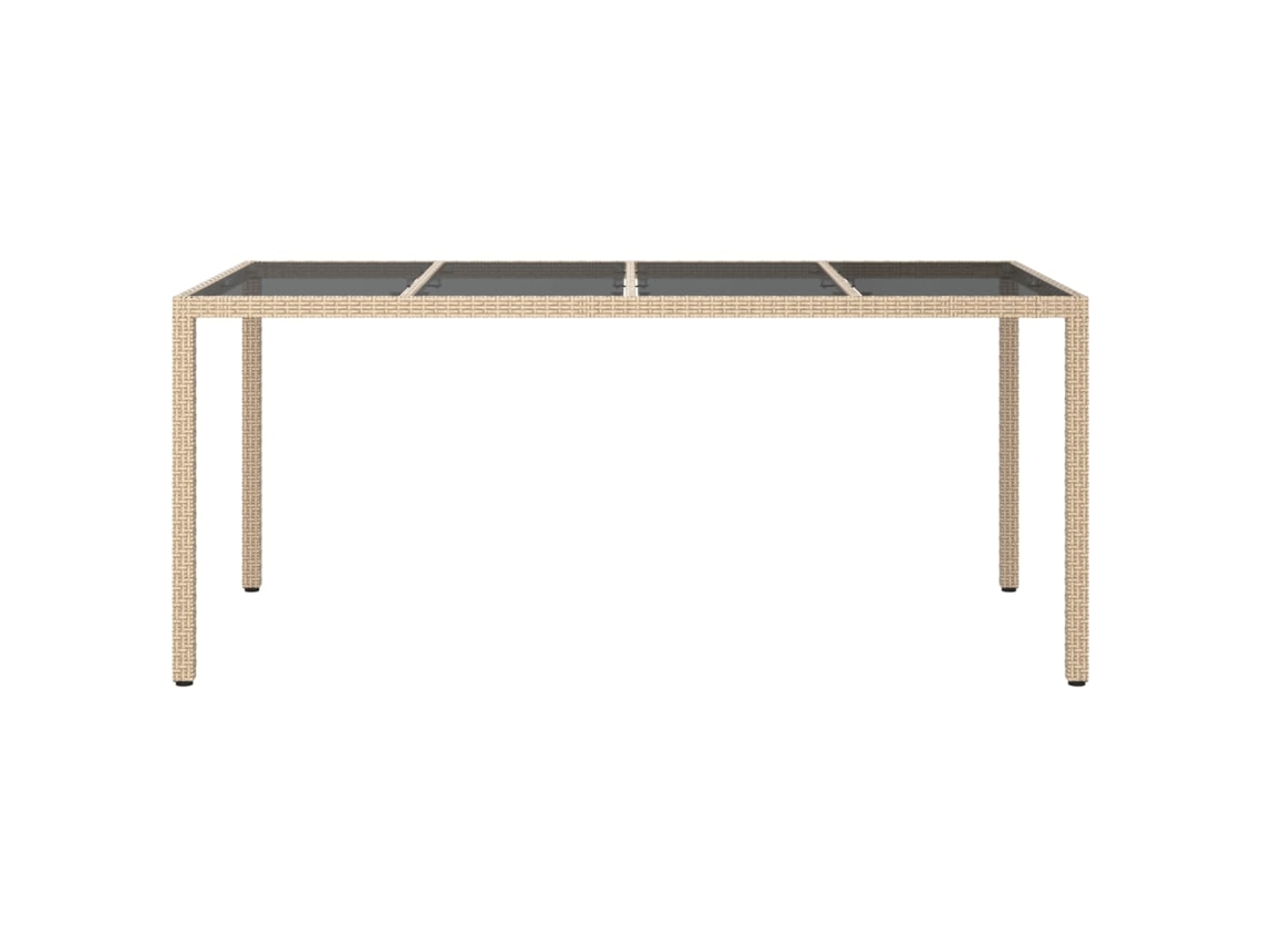 Mesa De Jardim 190x90x75 Cm Vidro Temperado Vime Pe Bege Preto