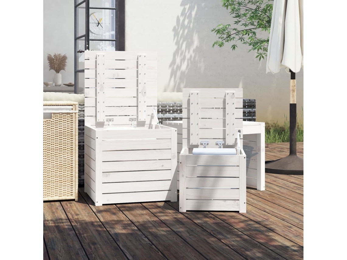 3 Pcs Conjunto de Caixas de Jardim Pinho Maciço Branco PANGSHIYUAN