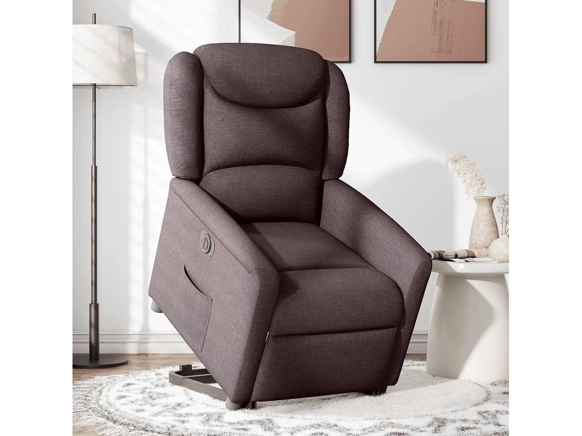 Poltrona reclinável elevatória elétrica tecido castanho-escuro