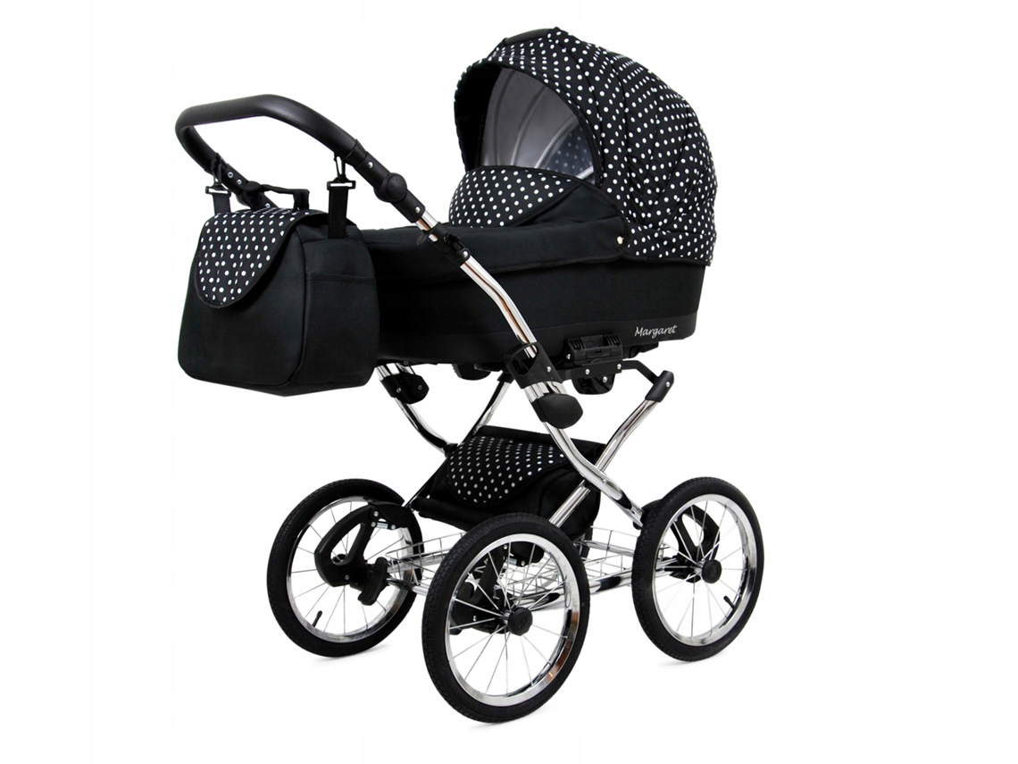 Carrinho de Bebé Multifuncional BABYLUX MARGARET EXCLUSIVE 4 Em 1 -White Dots - Ajustável e dobrável Construção leve em alumínio - Acessórios