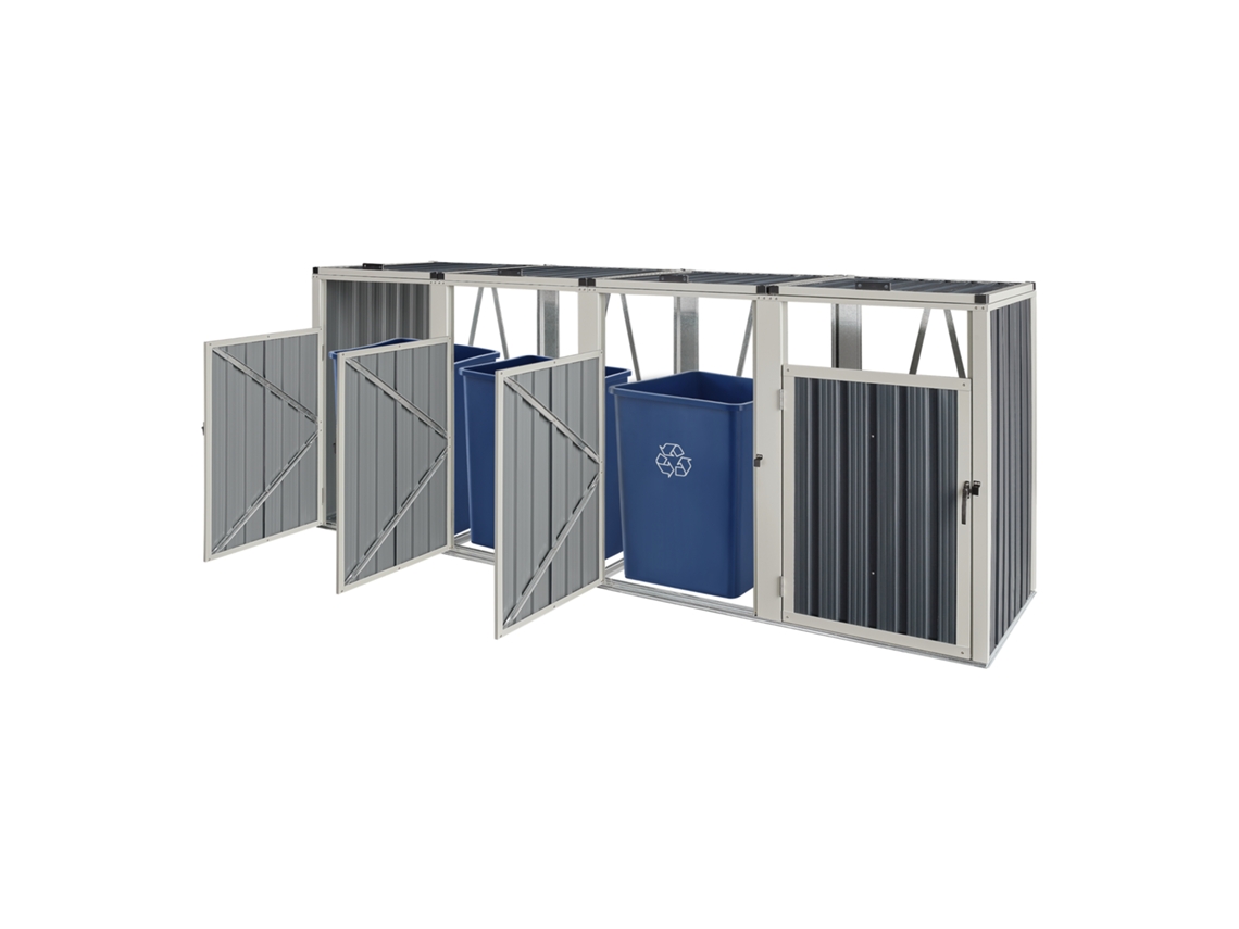 Abrigo para Caixotes do Lixo PROTEC Para Pro.Tec Para 4 Contentores Do Lixo (121x292x82 cm - Aço - Cinzento)