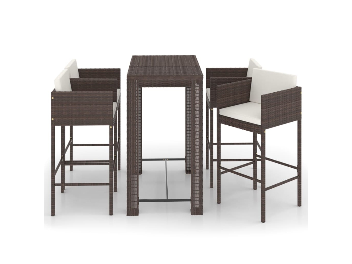 Conjunto de Bar de Jardim de 5 Peças com Almofadas de Vime Sintético Marrom