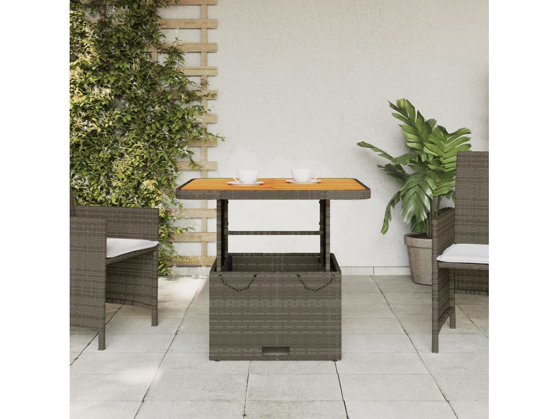 Mesa De Jardim 80x80x71 Cm Vime Pe E Madeira De Acácia Cinzento