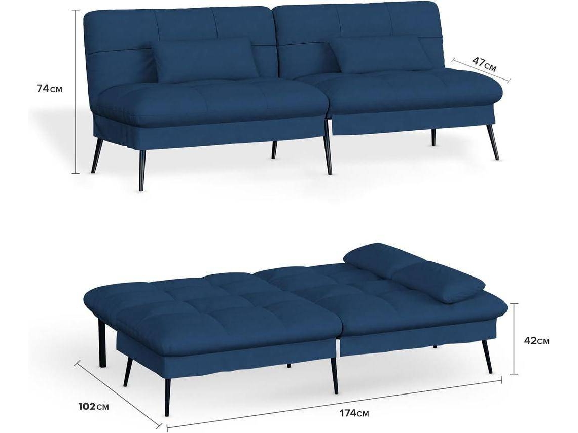 Sofá-Cama com Função de Dormir COMHOMA,Sofá de Hóspedes de 3 Lugares Azul