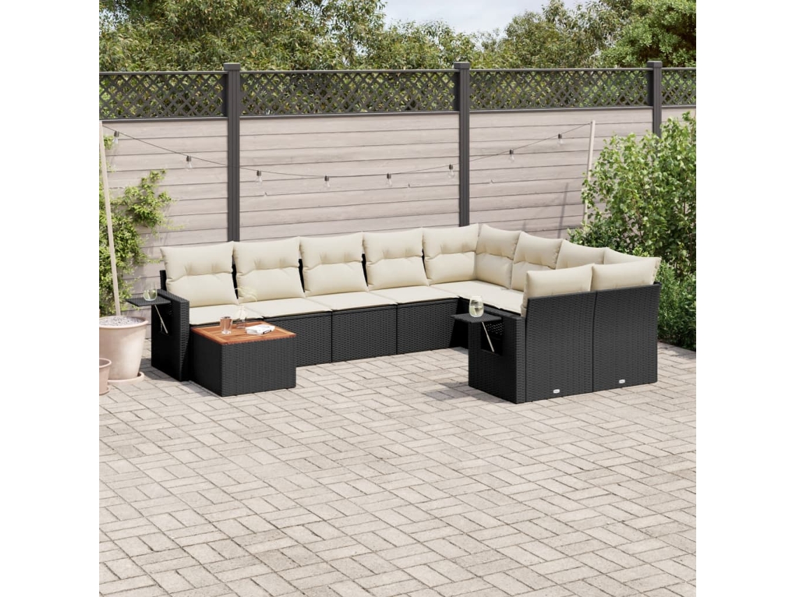 Conjunto 10 sofás de jardim c/ almofadões VIDAXL vime PE preto