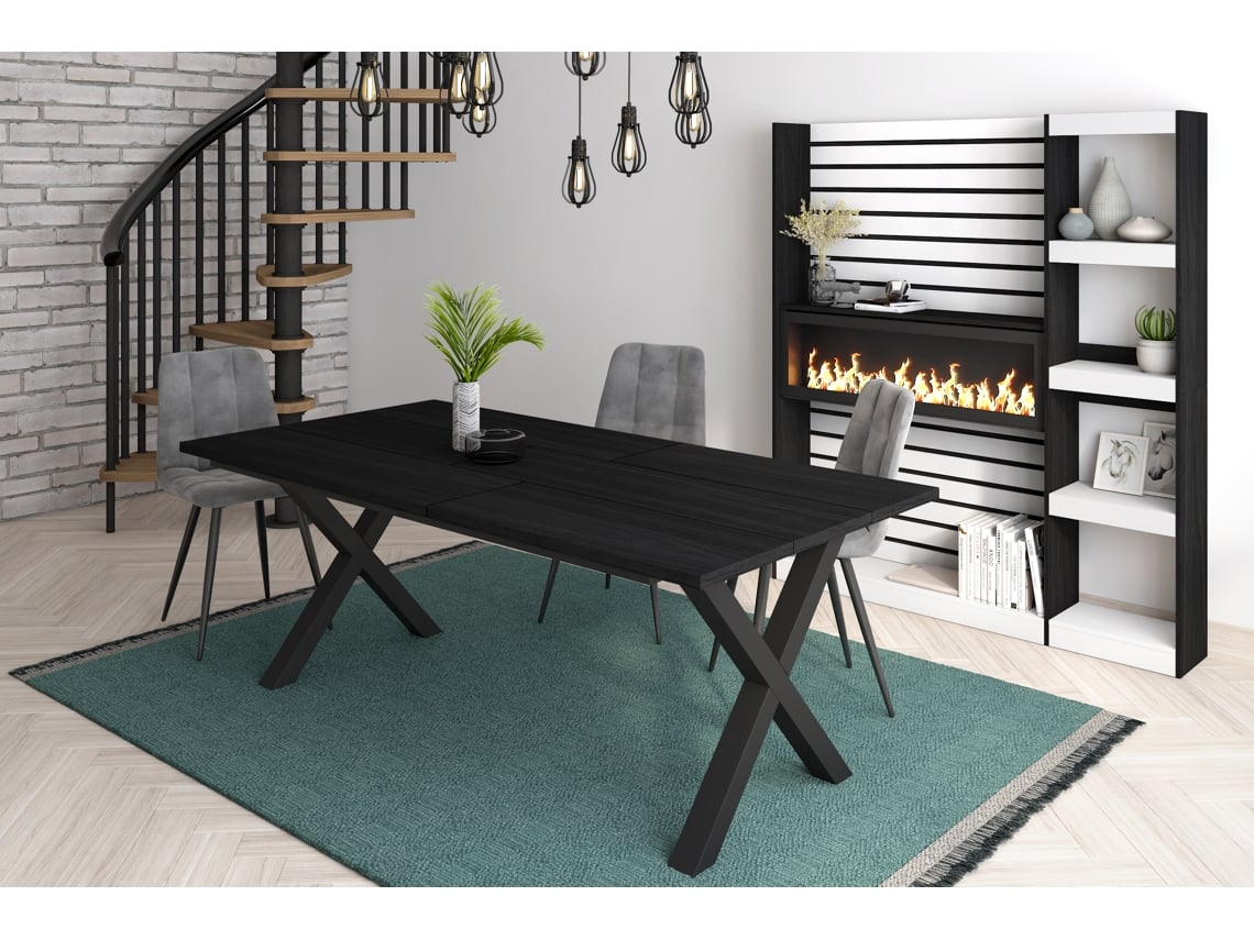Mesa de Sala de Jantar 10 Pessoas 200 Ideal para Reuniões Familiares Preto Estilo Industrial DUERMETE ONLINE