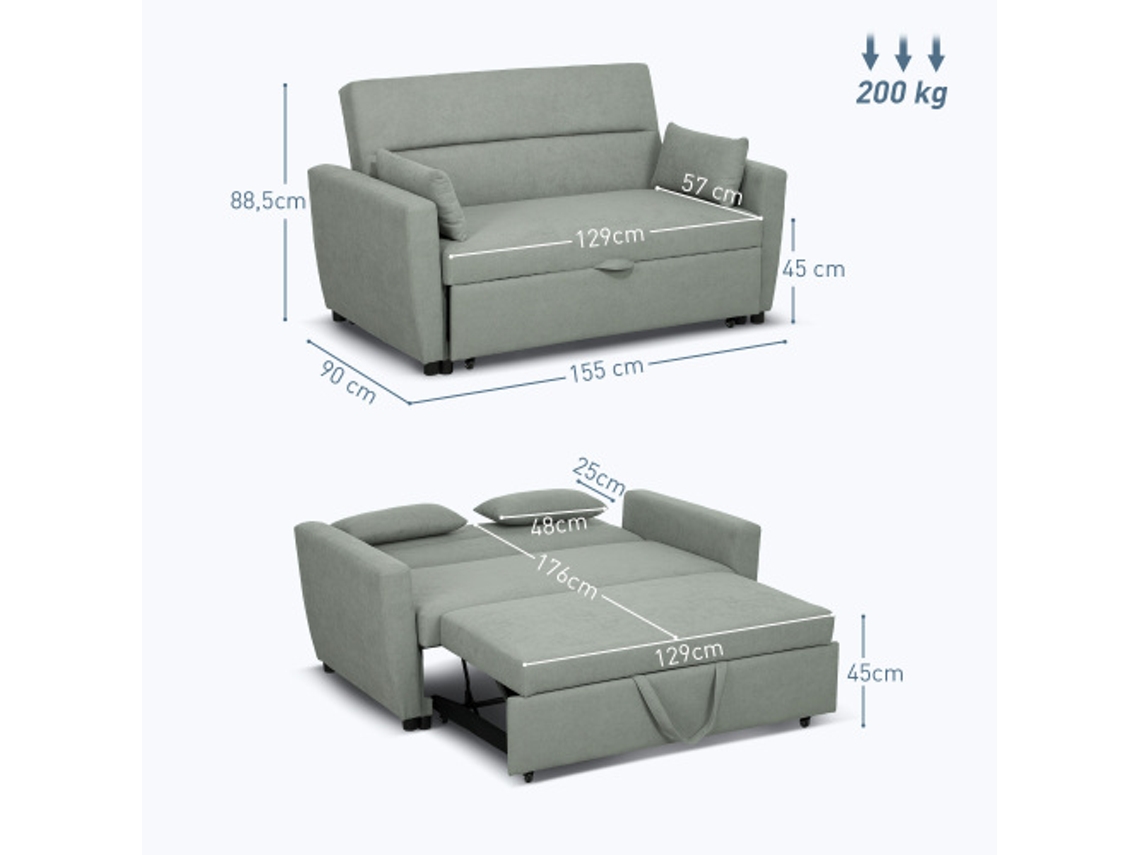 Sofá-cama Homcom, Sofá De 2 Lugares Com Função De Dormir, Encosto Ajustável, Sofá Com Travesseiros, Aparência De Veludo, Sofá-cama Com Armazenamento Par