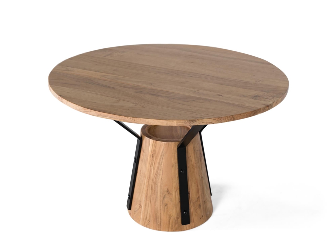 Mesa De Jantar Redonda Em Madeira De Mangueira E Metal Com 116 Cm De Diâmetro Giner Y Colomer