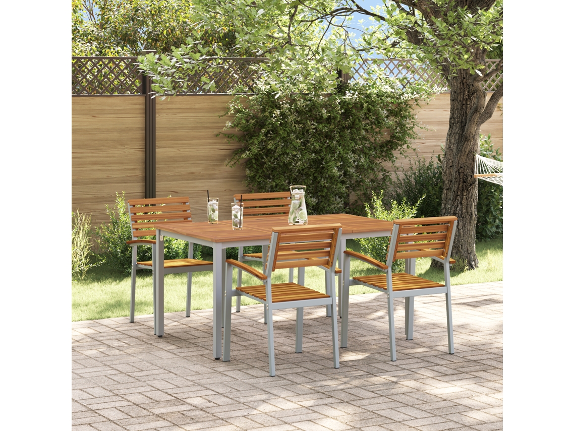 Conjunto 5 De Jantar De Jardim  Com Vidaxl Em Madeira Sólida De Acácia E Metal