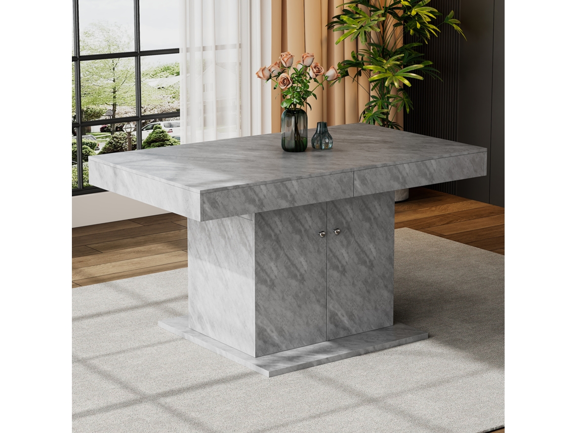 Mesa De Jantar Telescópica Automática Com Armazenamento, Aparência De Concreto Pangshiyuan (140/180x80x76cm)