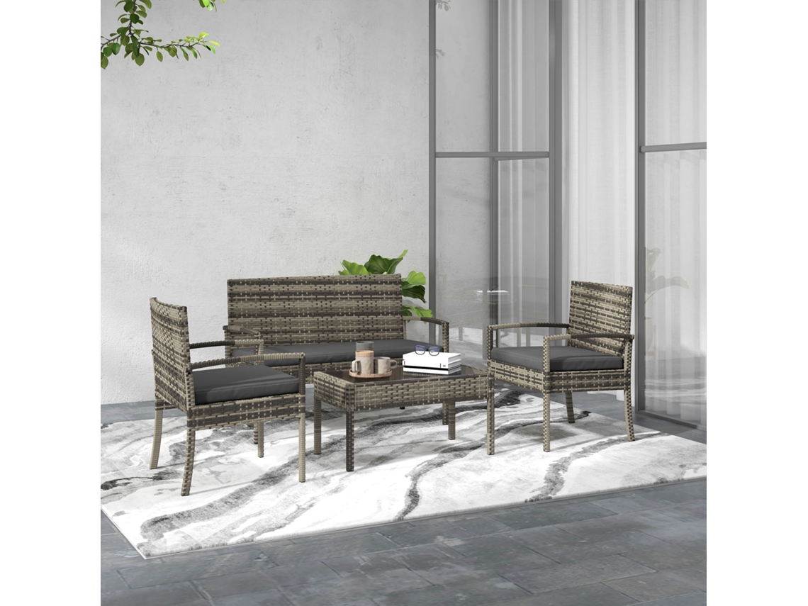 Móveis de Exterior Aço e PE cor Gris 108x58x78 cm OUTSUNNY