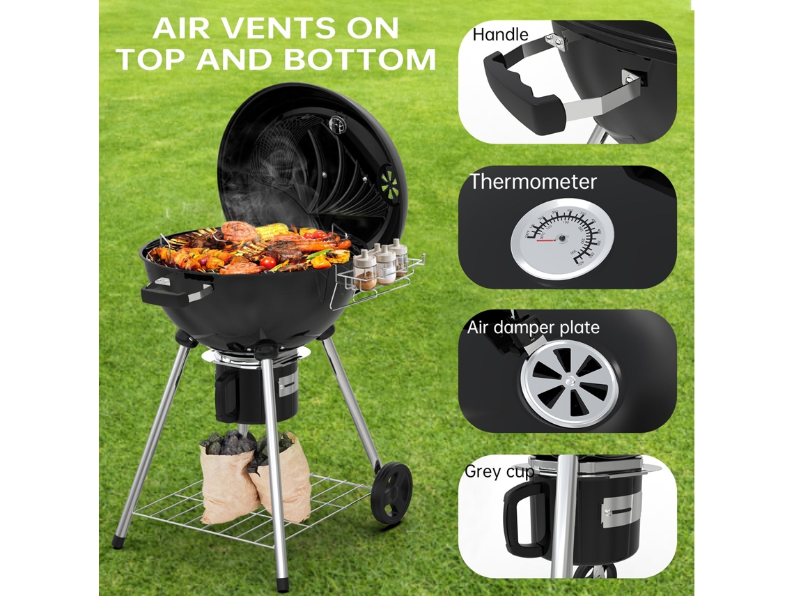 Churrasqueira Redonda a Carvão 57 cm com Tampa, Ideal para 4 a 12 Pessoas