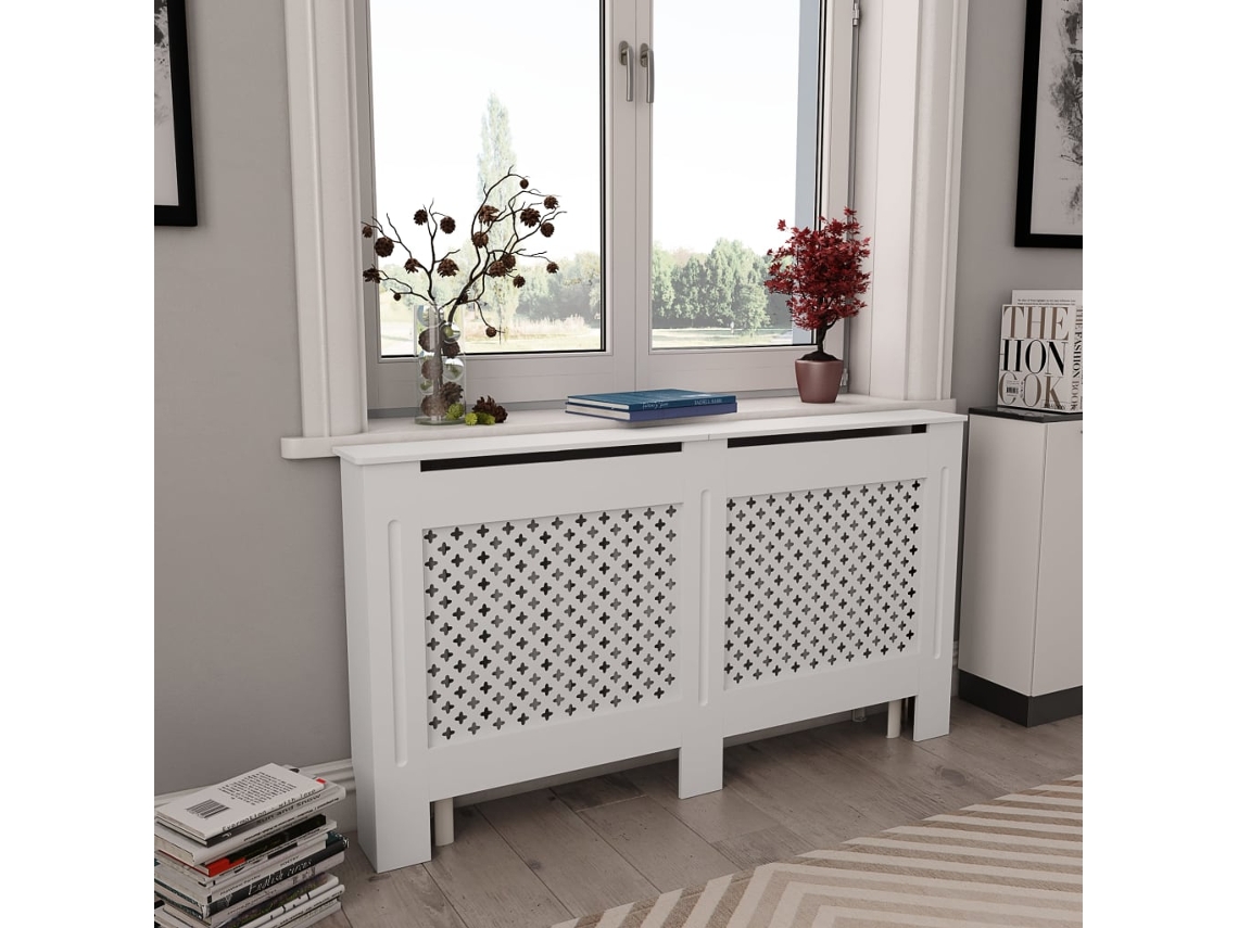 Conjunto de 2 capas para radiador, 152 x 19 x 81,5 cm, em MDF branco, Haochrymec