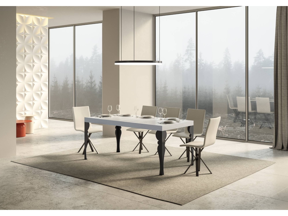 Mesa de Jantar Extensível 90X180/284 Cm Paxon Premium Cinza Branca Quadro Antracite ITAMOBY