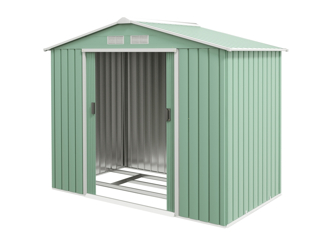 Casinha De Jardim, 2 Portas De Correr, Janela De Ventilação, Estrutura De Base, Aço Inoxidável, Verde Claro, 2,13 X 1,30 X 1,85 M Ehstmind